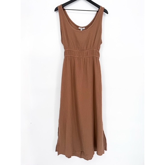 NWT Aemi+Co Midi Cut Out Dress Mocha Brown Cotton Gauze Large - Picture 3 of 15